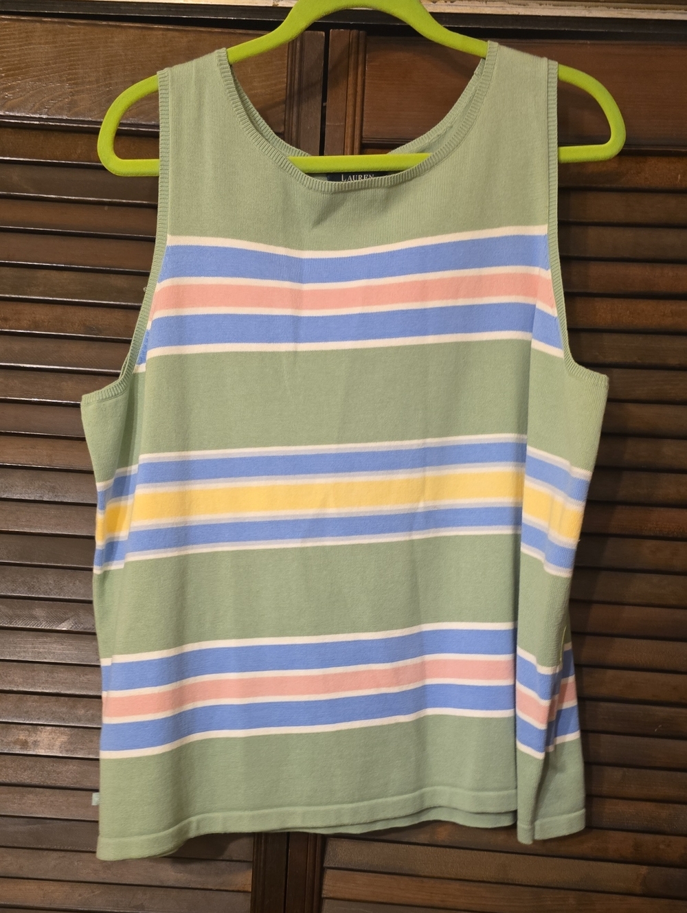 Ralph Lauren Sage Green Striped Tank with Blue, Pink & Yellow Bands